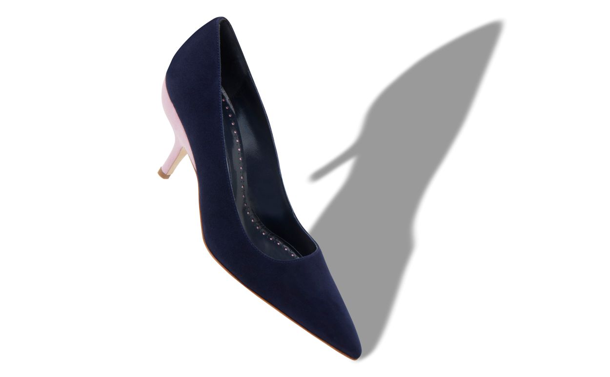 Designer Navy Blue and Purple Suede Pointed Toe Pumps - Image small_image