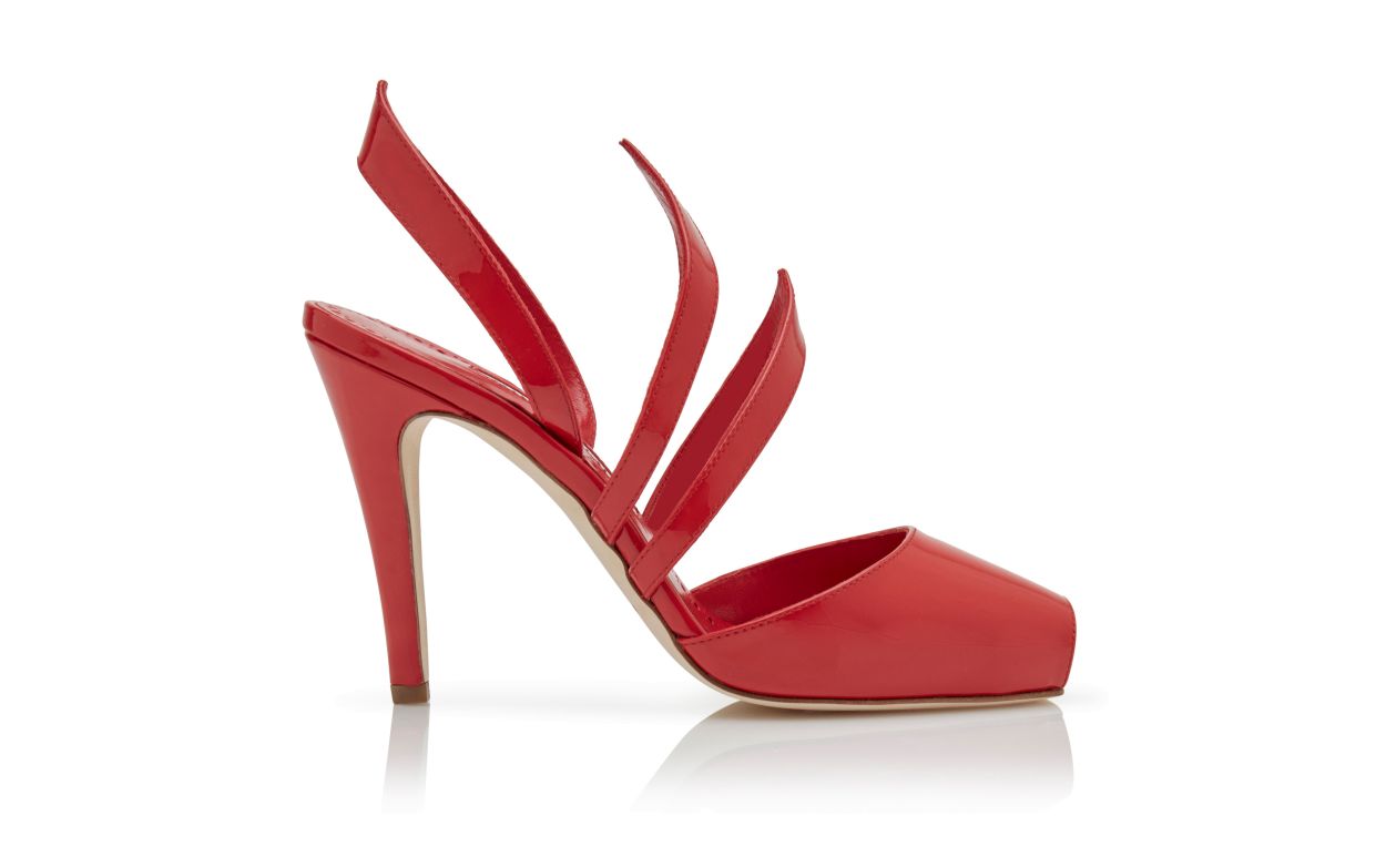 Designer Red Patent Leather Slingback Pumps  - Image Side View