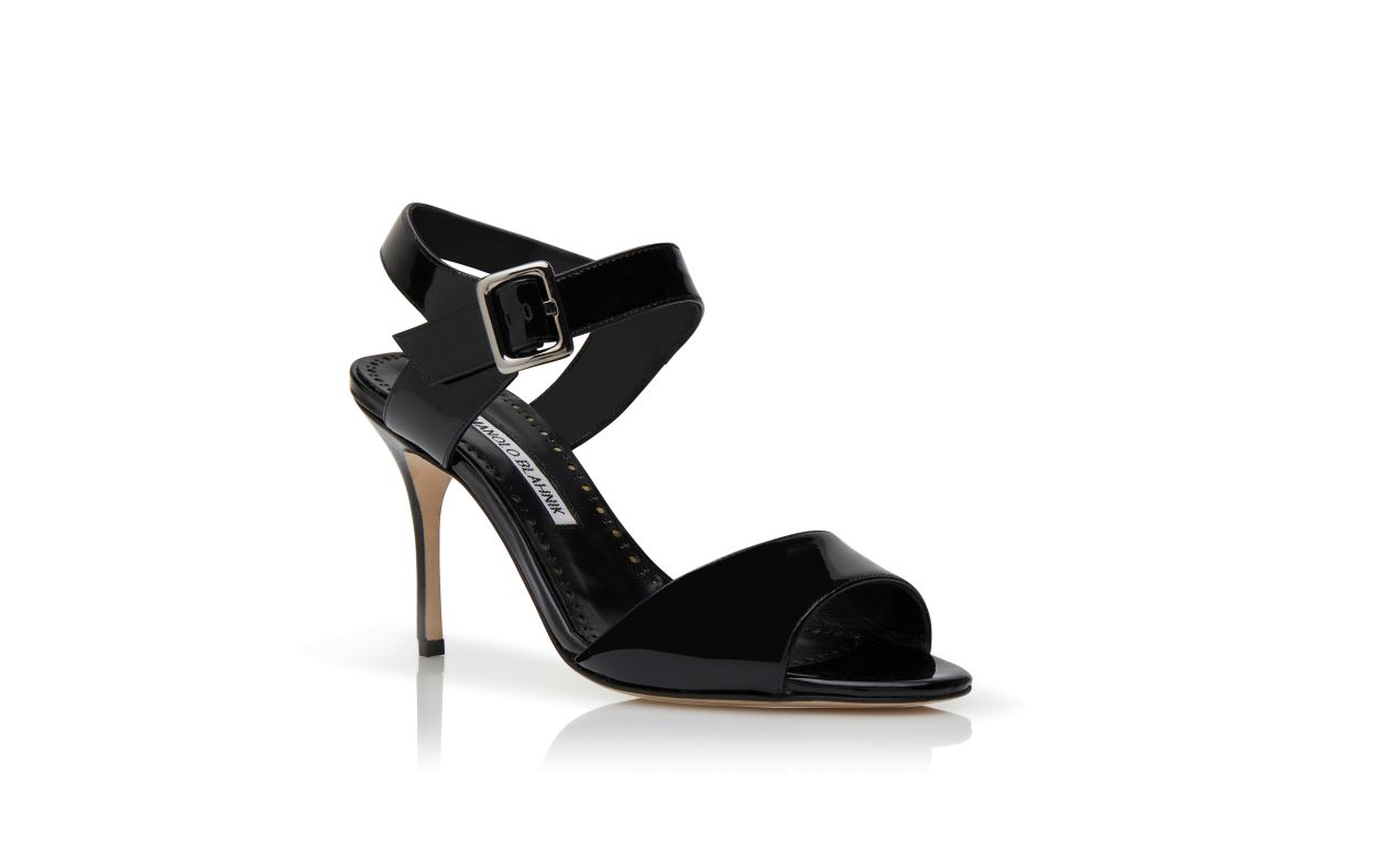 Designer Black Patent Leather Slingback Sandals  - Image Upsell