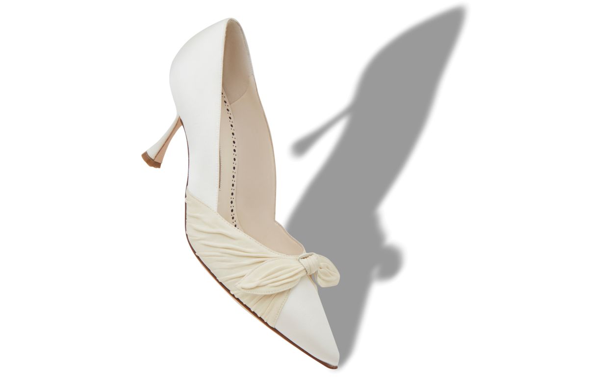 Designer White and Cream Satin Bow Detail Pumps - Image small_image