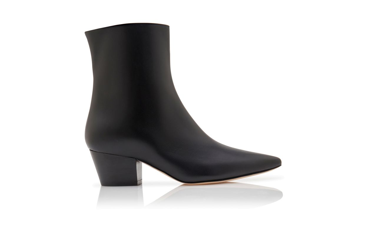 Designer Black Calf Leather Ankle Boots  - Image Side View