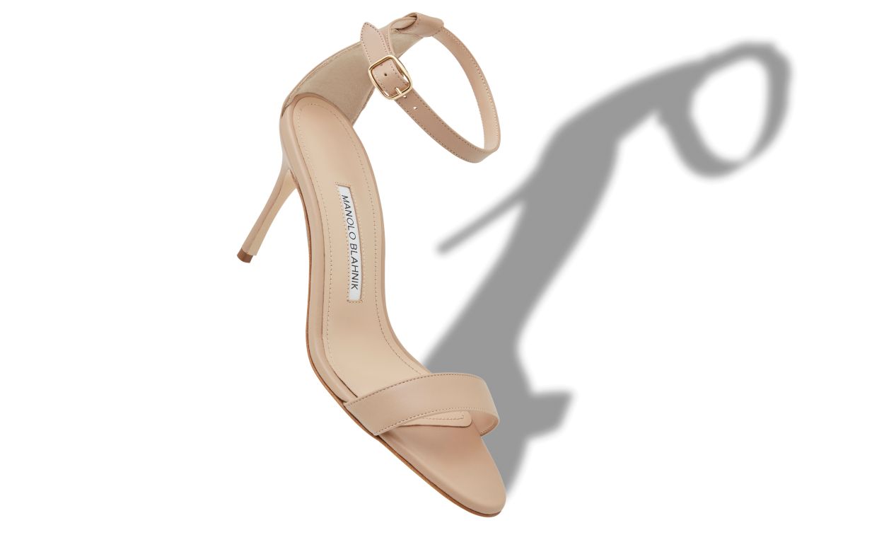 Designer Beige Nappa Leather Ankle Strap Sandals
 - Image small_image