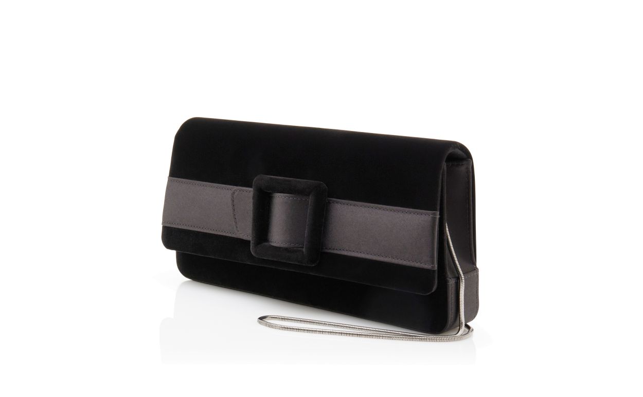 Designer Black Velvet Buckle Clutch - Image 