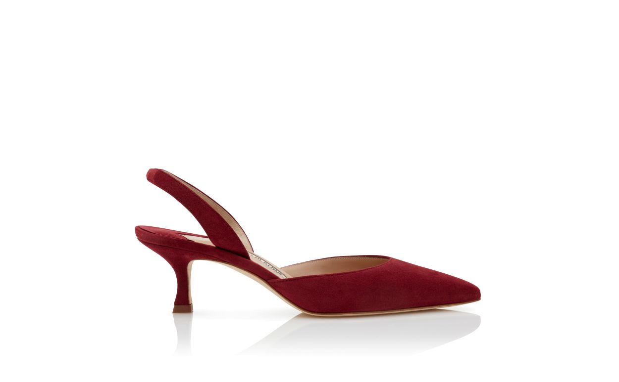 Designer Dark Red Suede Slingback Pumps - Image Side View