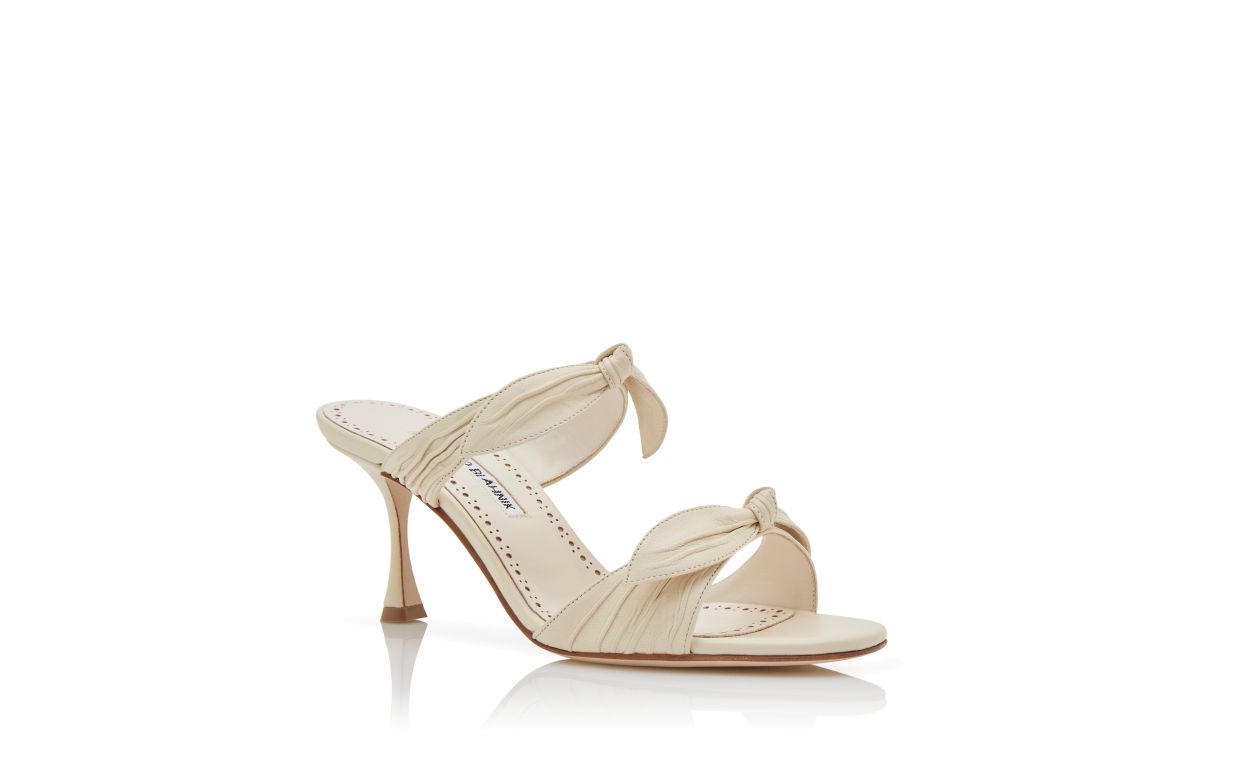 Designer Cream Nappa Leather Bow Detail Mules - Image Upsell