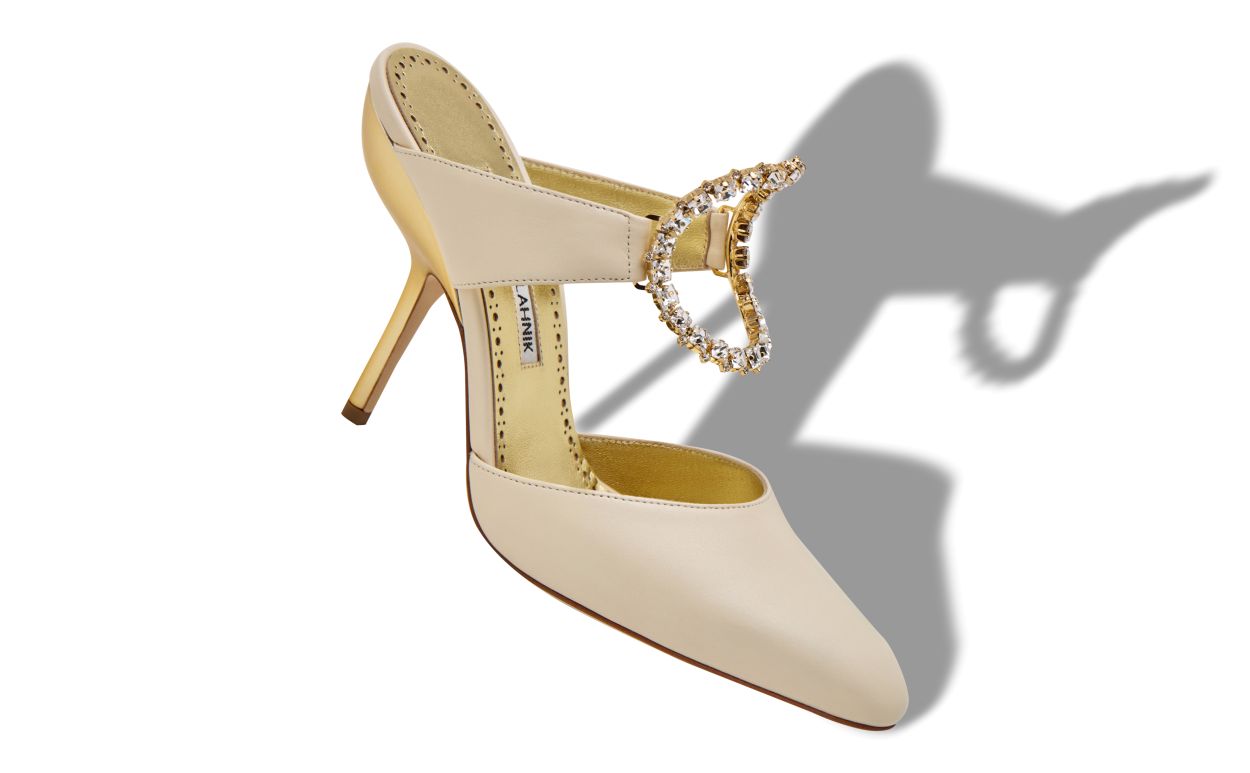 Designer Light Cream and Gold Nappa Leather Mules - Image small_image