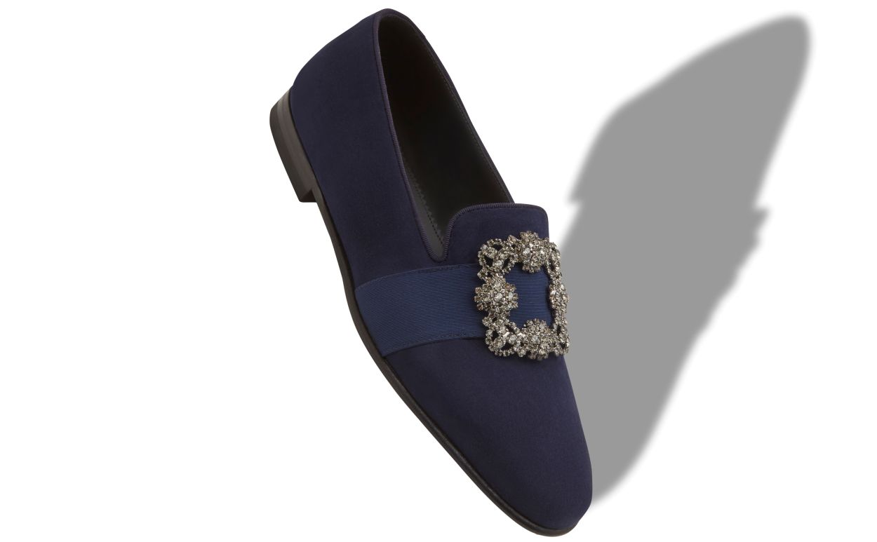 Designer Navy Blue Suede Jewel Buckle Loafers - Image small_image