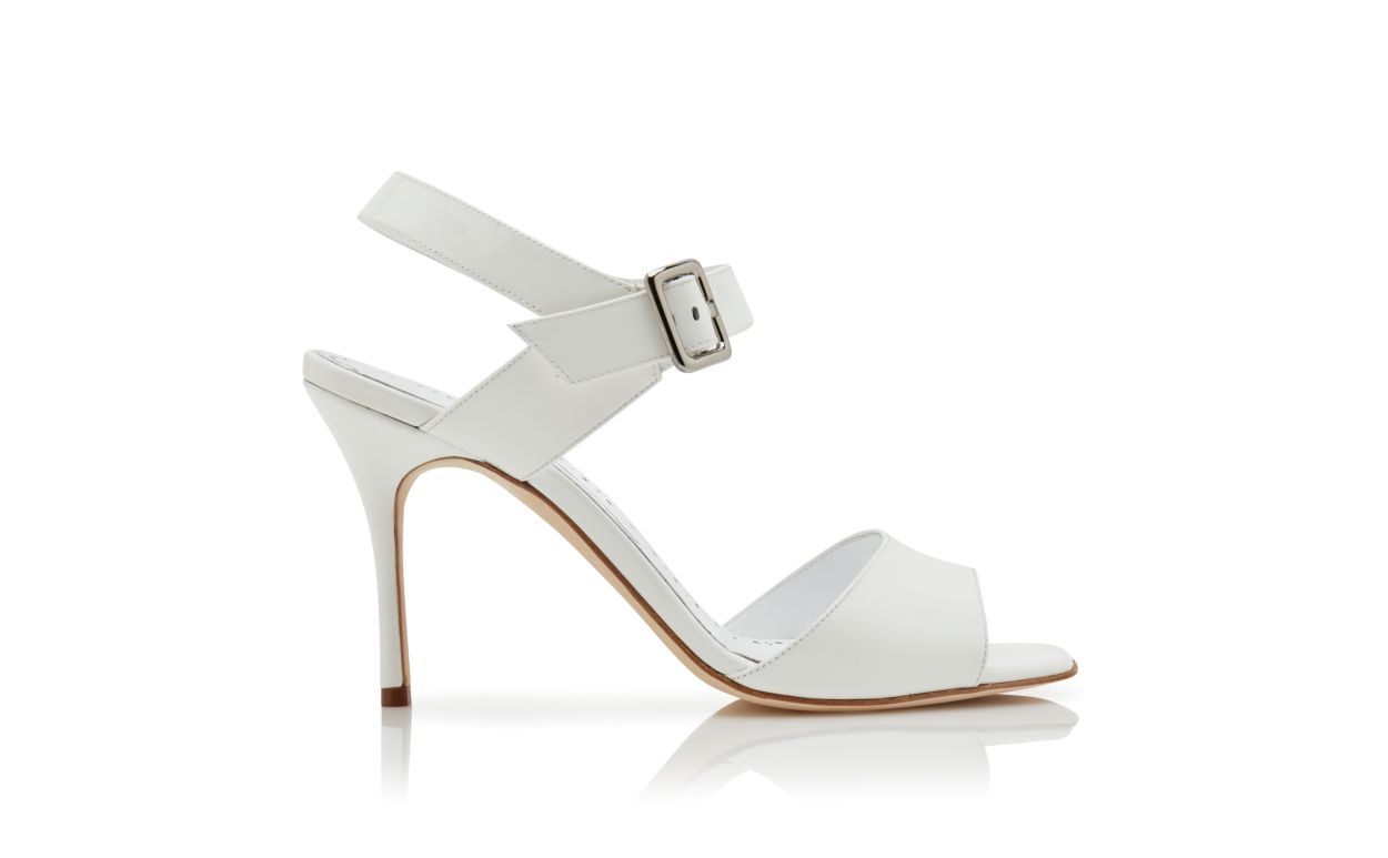 Designer White Patent Leather Slingback Sandals  - Image Side View