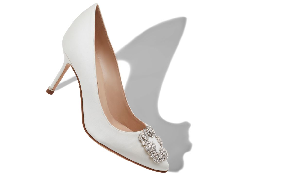 Designer White Satin Jewel Buckle Pumps - Image small_image