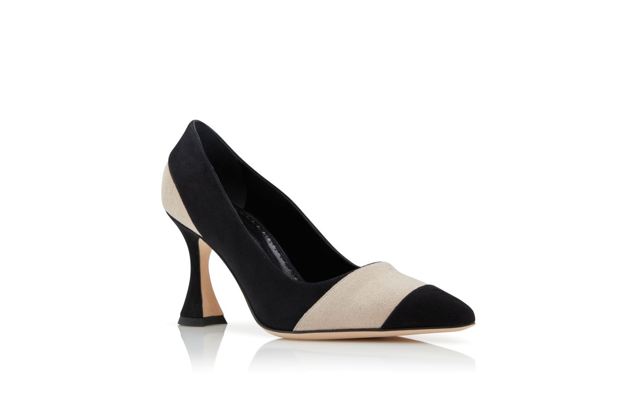 Designer Black and Beige Suede Pointed Toe Pumps - Image Upsell