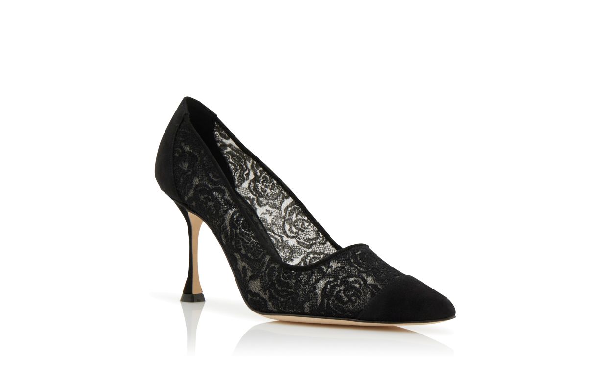 Designer Black Lace Pointed Toe Pumps - Image Upsell