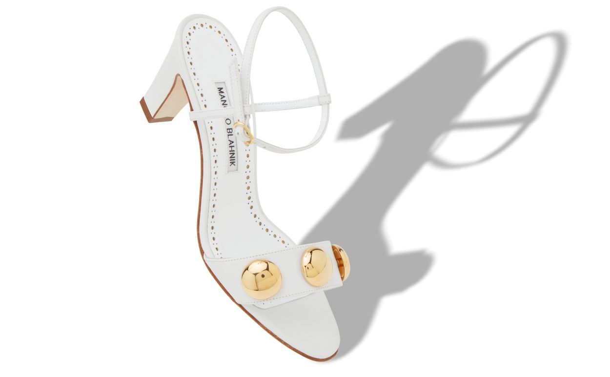 Designer Cream Calf Leather Ankle Strap Sandals - Image small_image