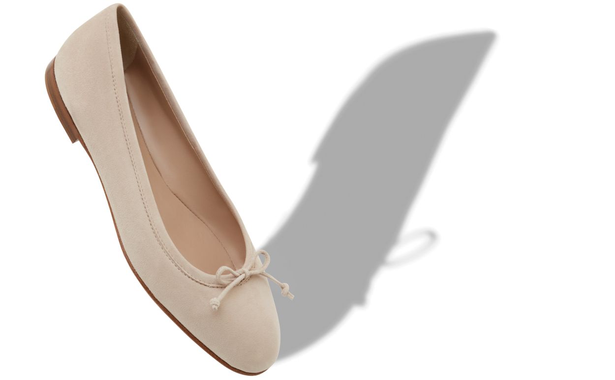 Designer Light Beige Suede Ballerina Flats - Image small_image