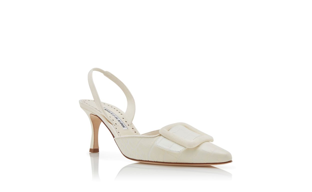 Designer Cream Calf Leather Slingback Pumps - Image Upsell