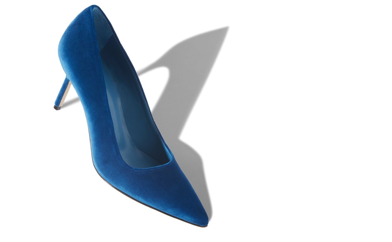 Designer Blue Velvet Pointed Toe Pumps - Image small_image