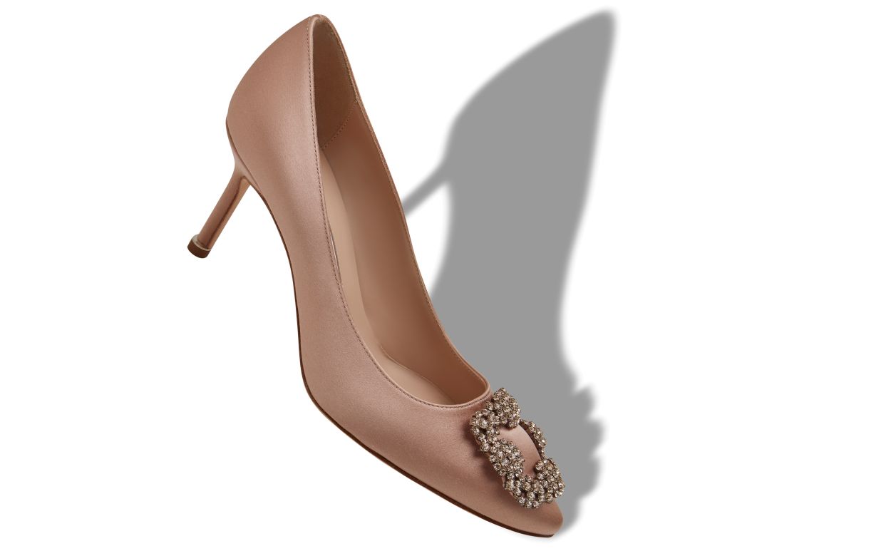 Designer Beige Satin Jewel Buckle Pumps - Image small_image