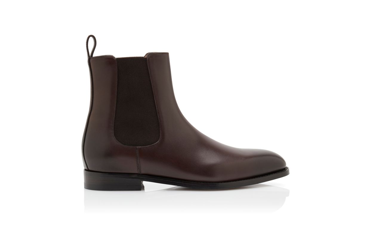 Designer Brown Calf Leather Ankle Boots - Image Side View