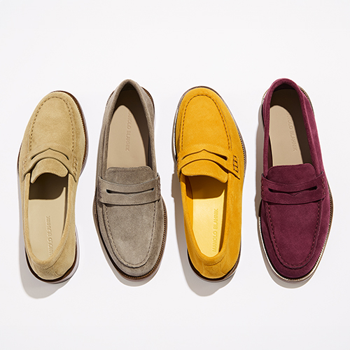 Image of four men's loafers in different colours.