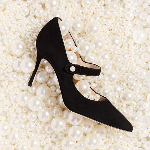 Image of black high heel Mary Jane shoes.