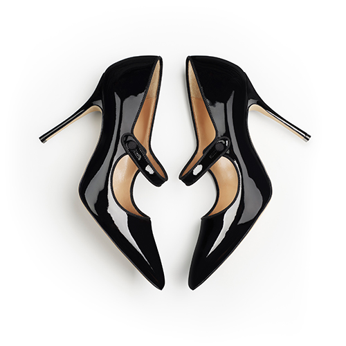 Image of black high heel Mary Jane shoes.